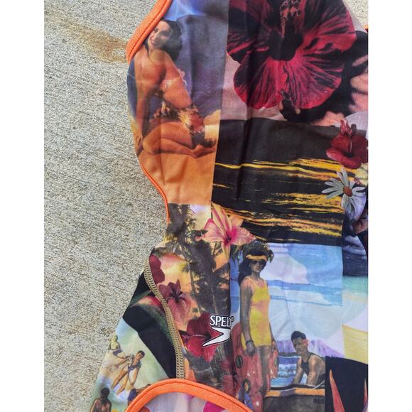 vintage 90s SPEEDO Hawaiian Print REVERSIBLE SWIMSUIT xs/0 tropical photo y2k - Picture 3 of 10